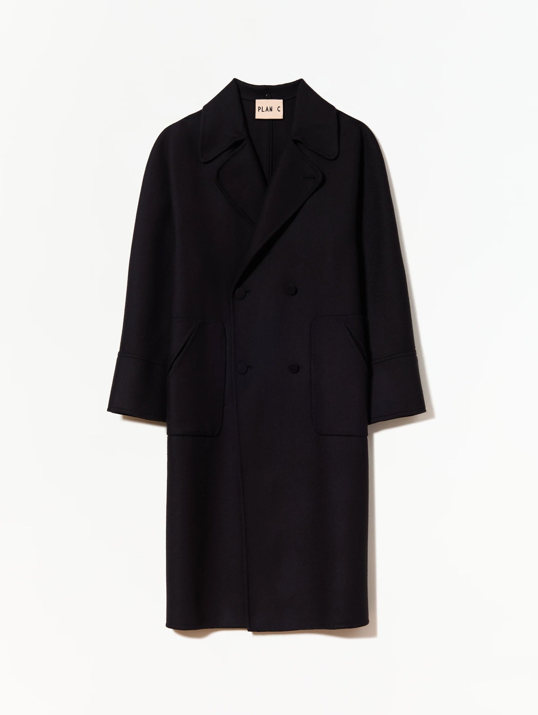 Double Breasted Wool Coat in Blue Black