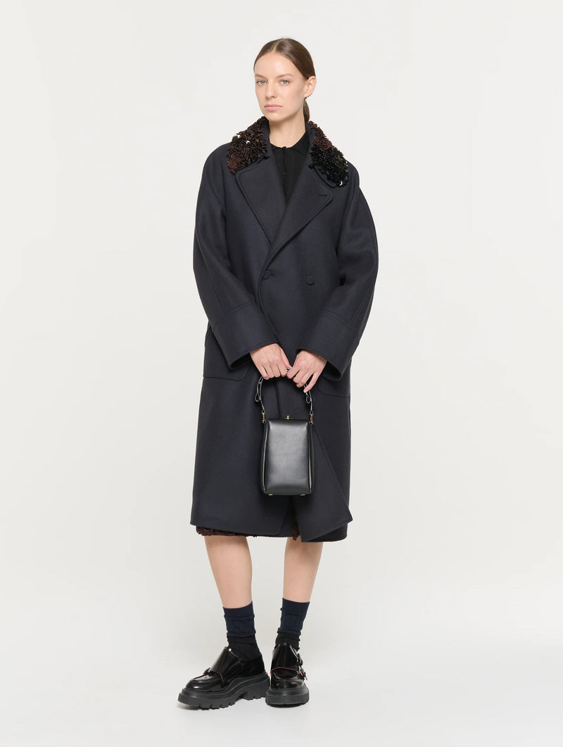 Double Breasted Wool Coat in Blue Black