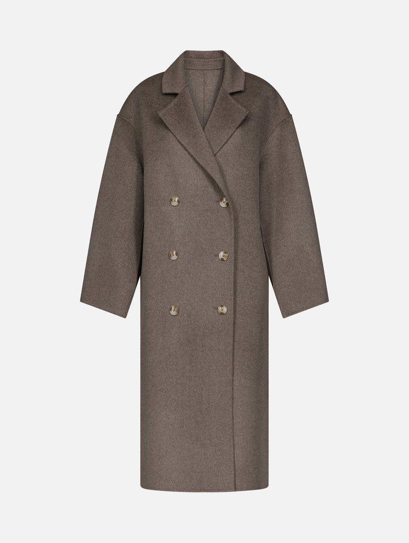 Borneo Wool Long Coat in Taupe Melange