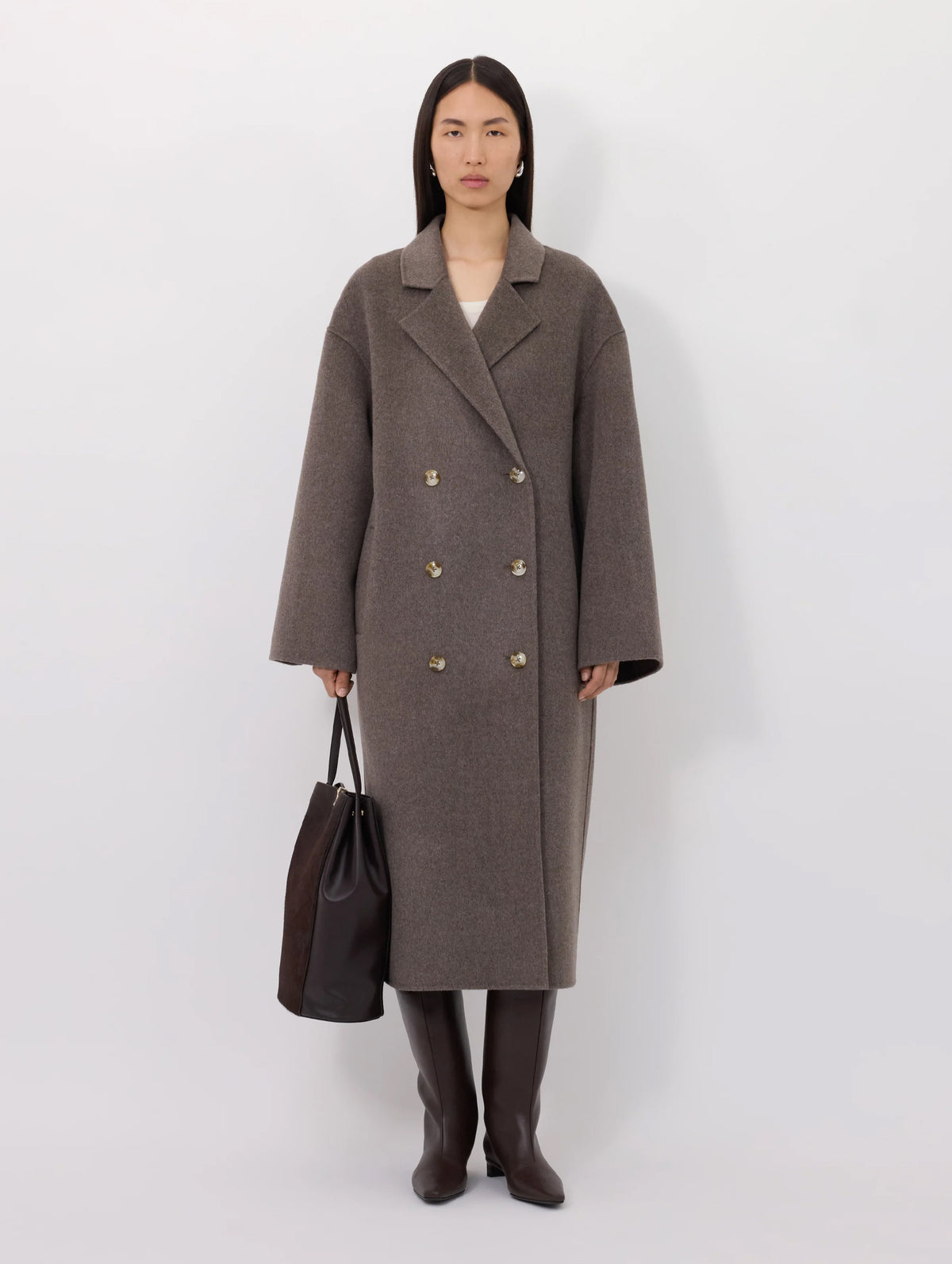 Borneo Wool Long Coat in Taupe Melange