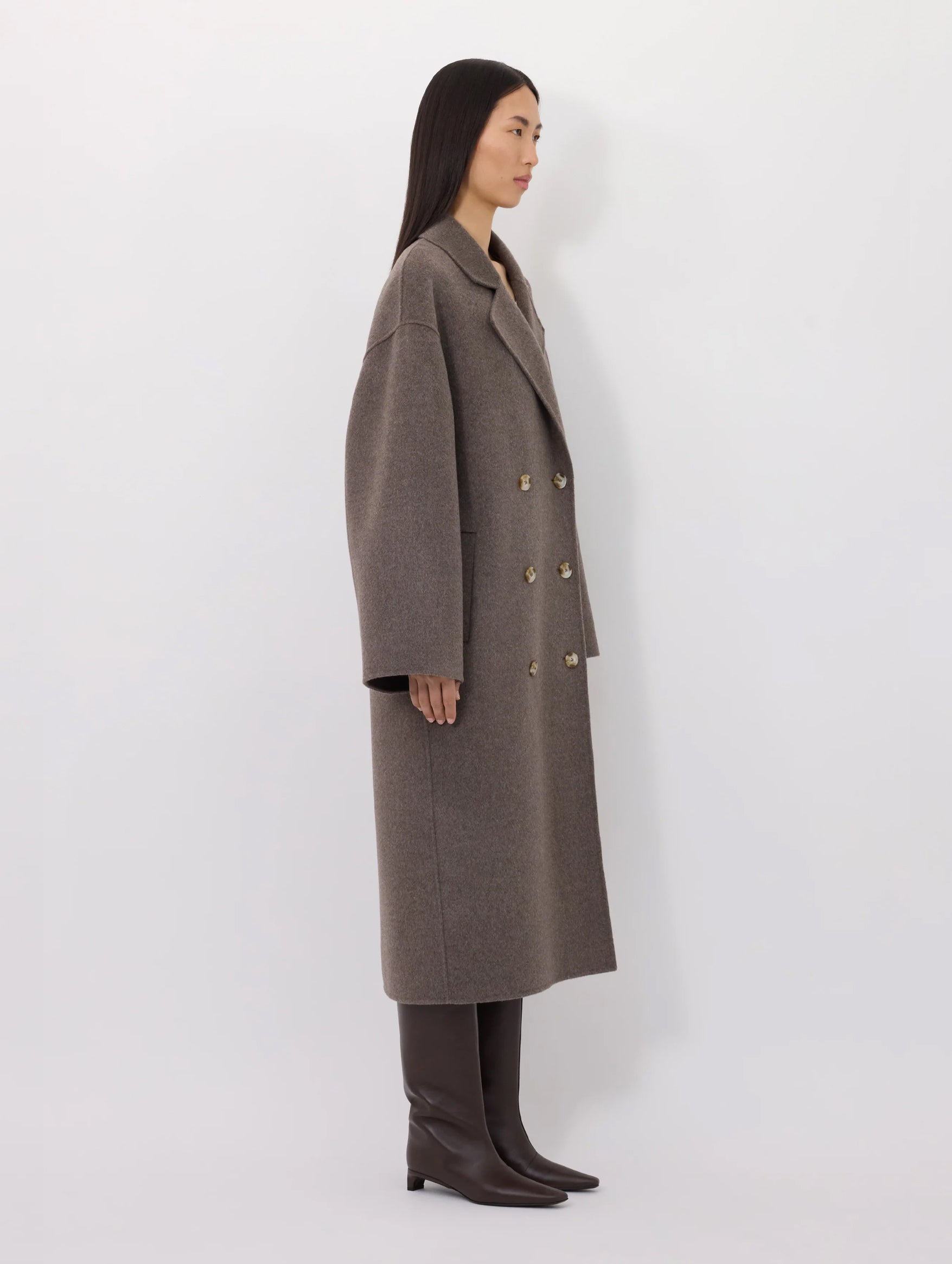 Borneo Wool Long Coat in Taupe Melange