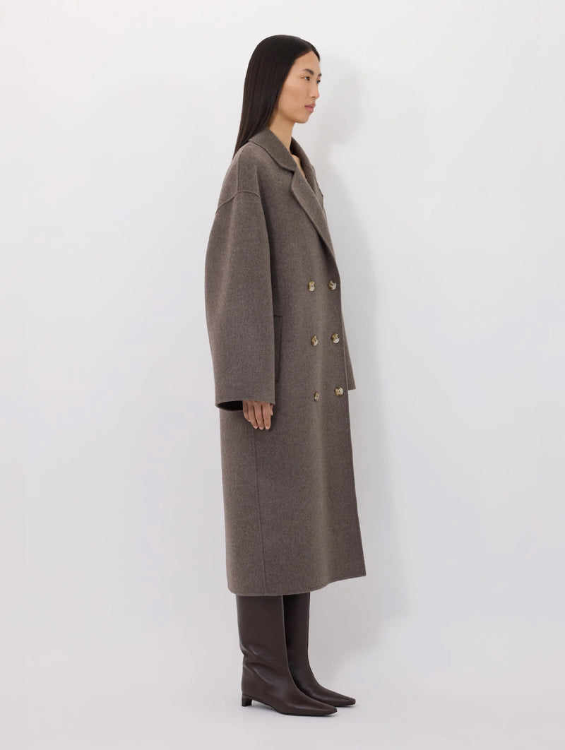 Borneo Wool Long Coat in Taupe Melange