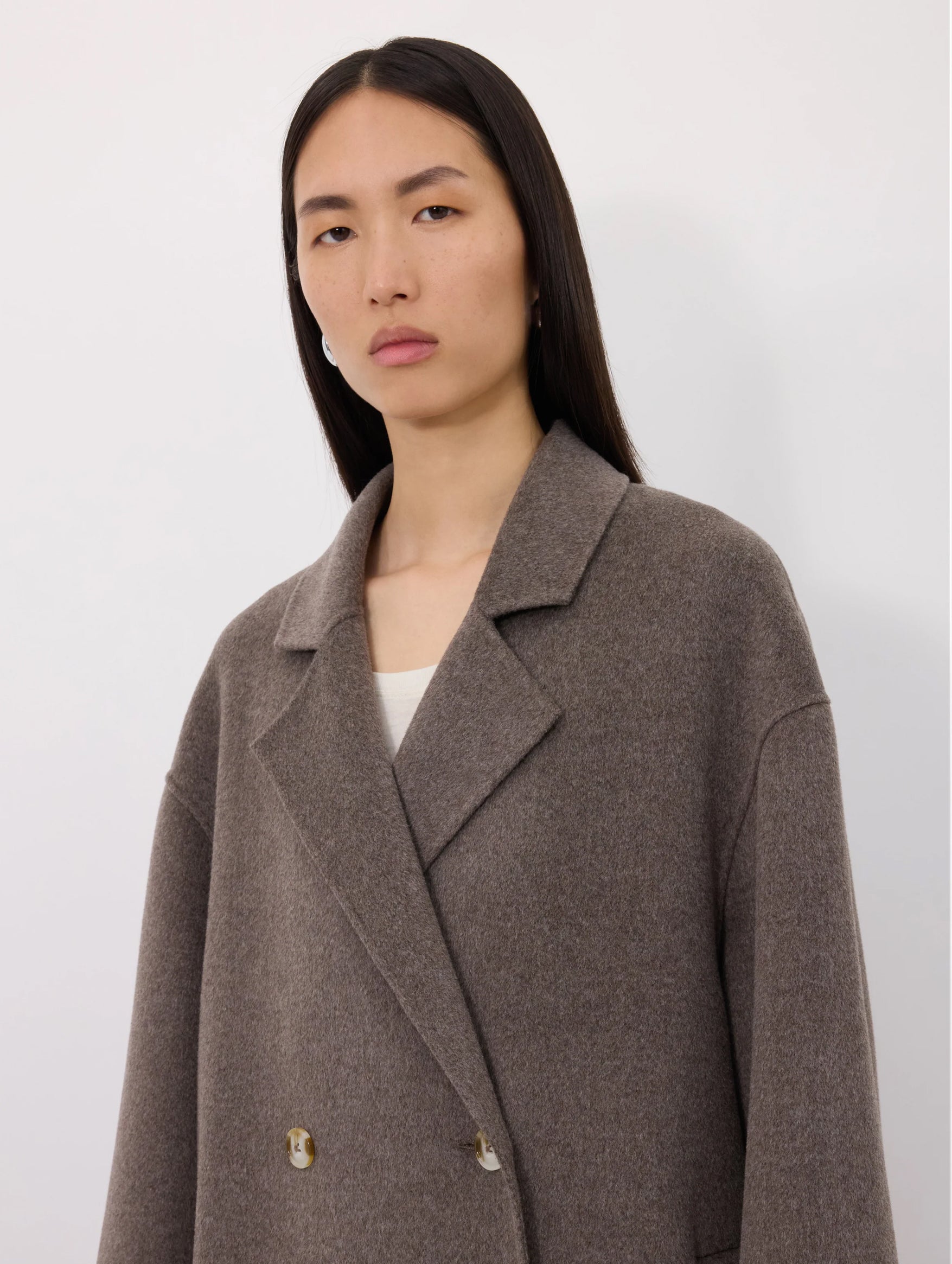 Borneo Wool Long Coat in Taupe Melange