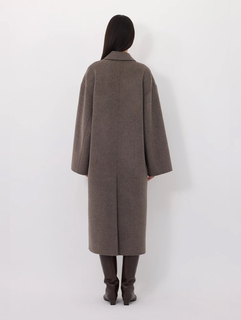 Borneo Wool Long Coat in Taupe Melange
