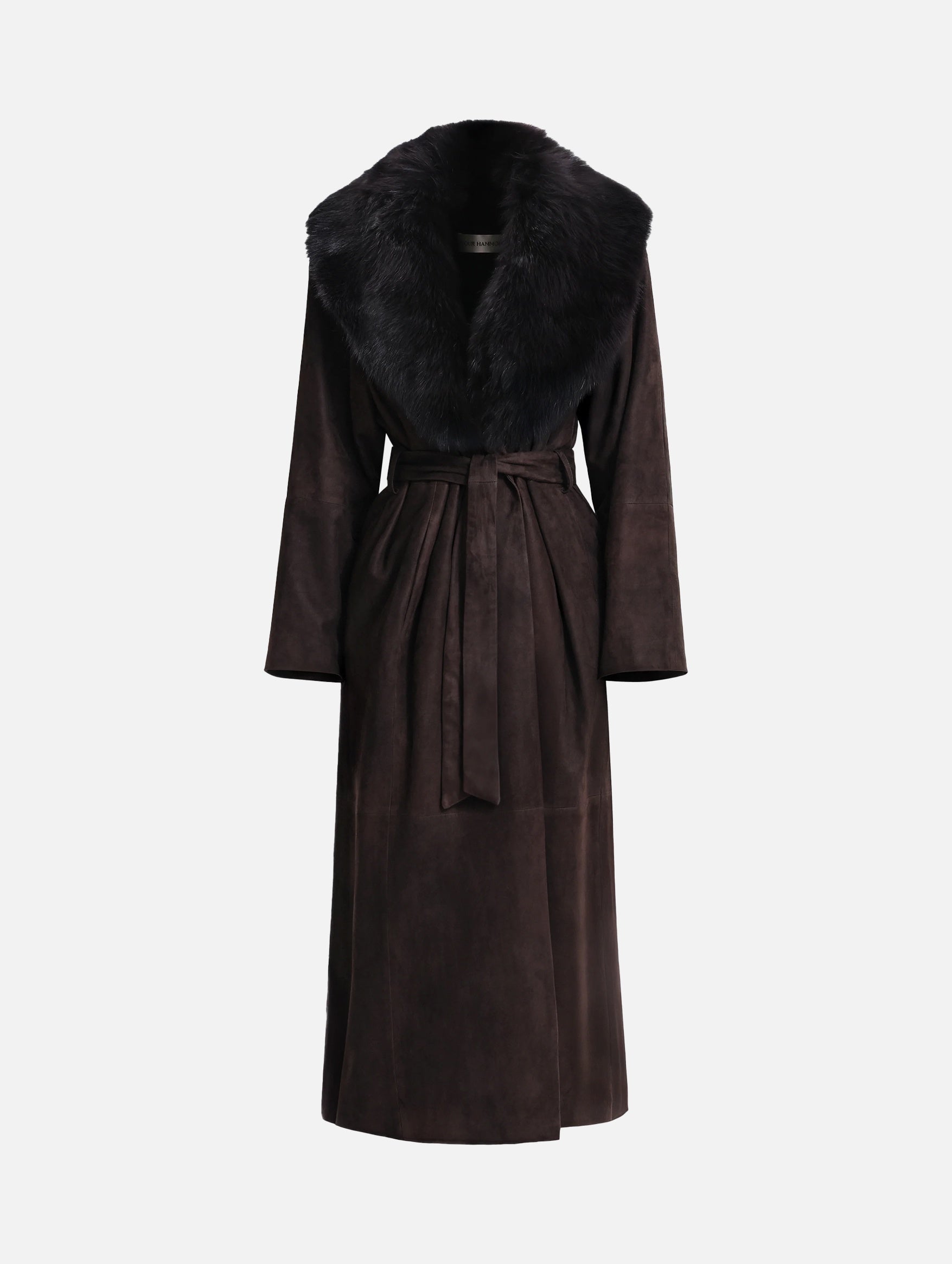 Briona Suede Coat in Black with Espresso Collar