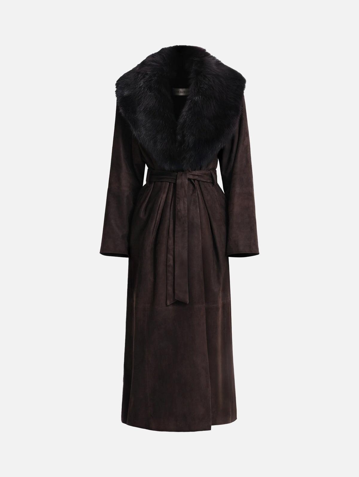 Briona Suede Coat in Black with Espresso Collar