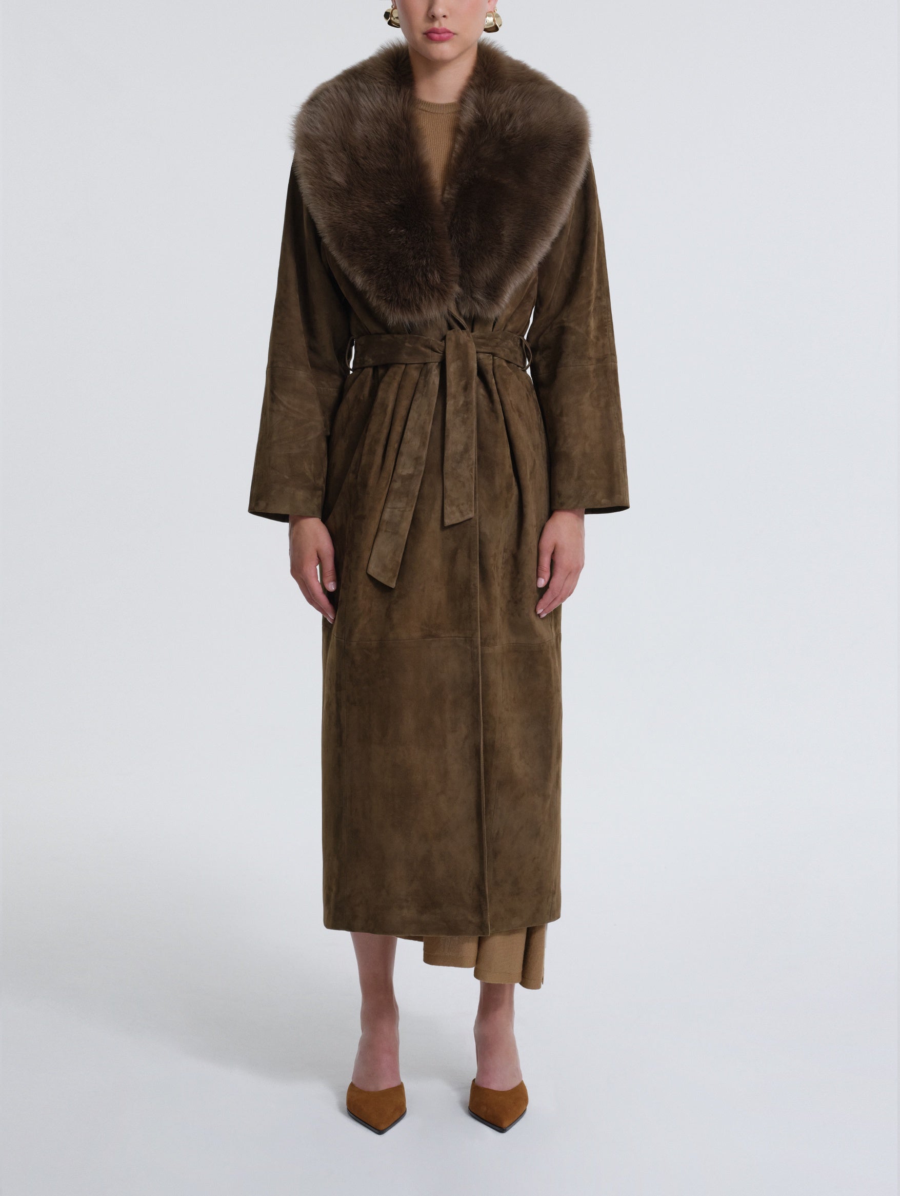 Briona Suede Coat in Deep Olive