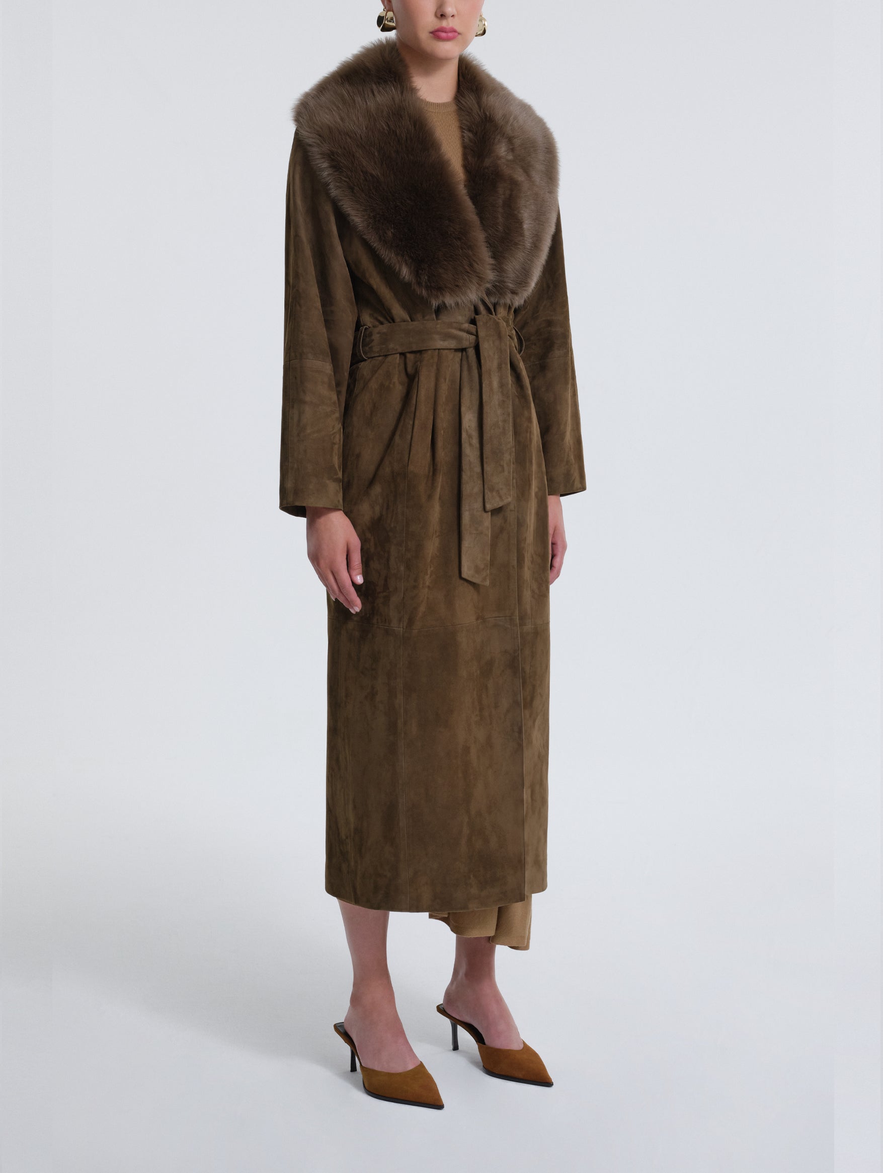 Briona Suede Coat in Deep Olive