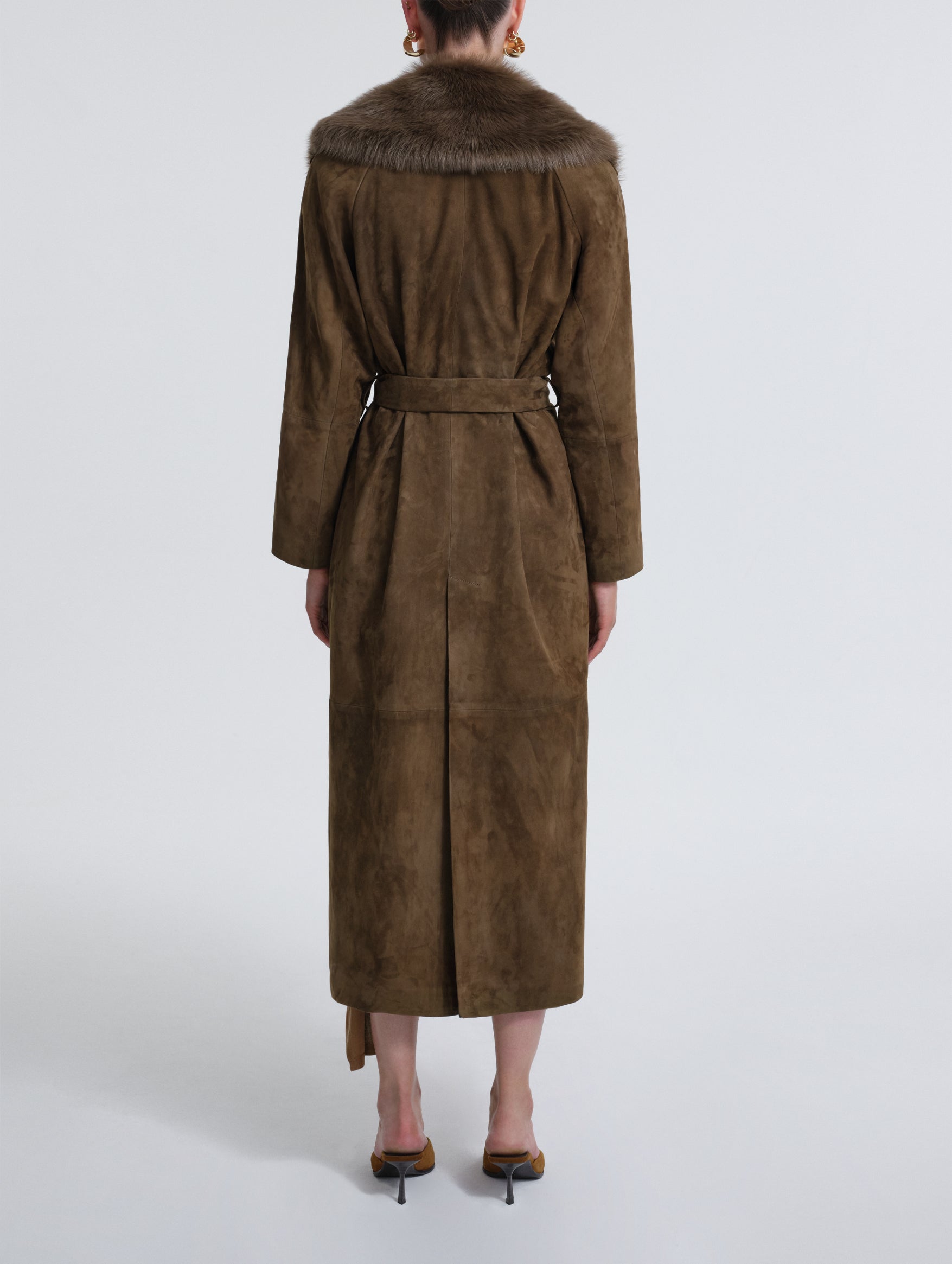 Briona Suede Coat in Deep Olive