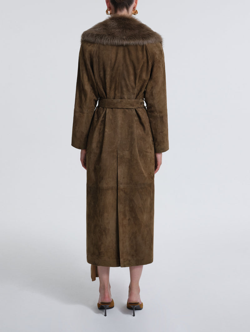 Briona Suede Coat in Deep Olive