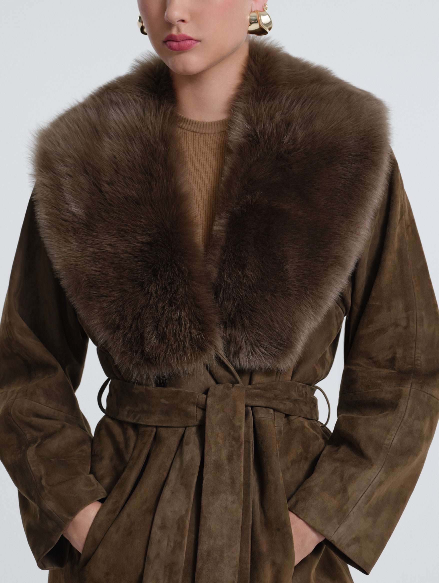 Briona Suede Coat in Deep Olive