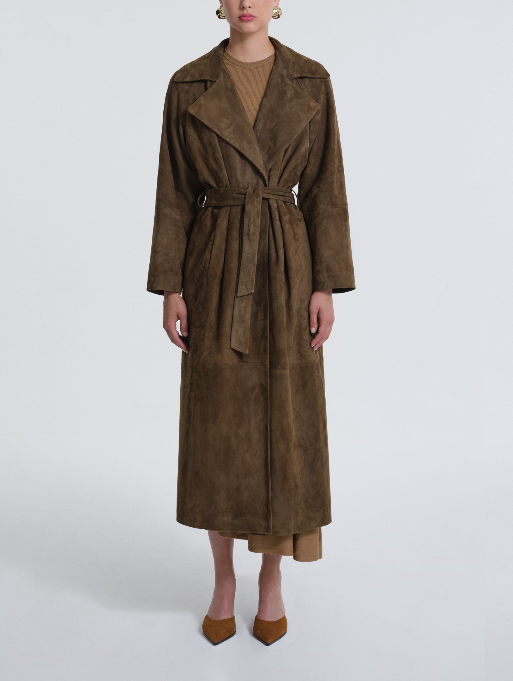 Briona Suede Coat in Deep Olive