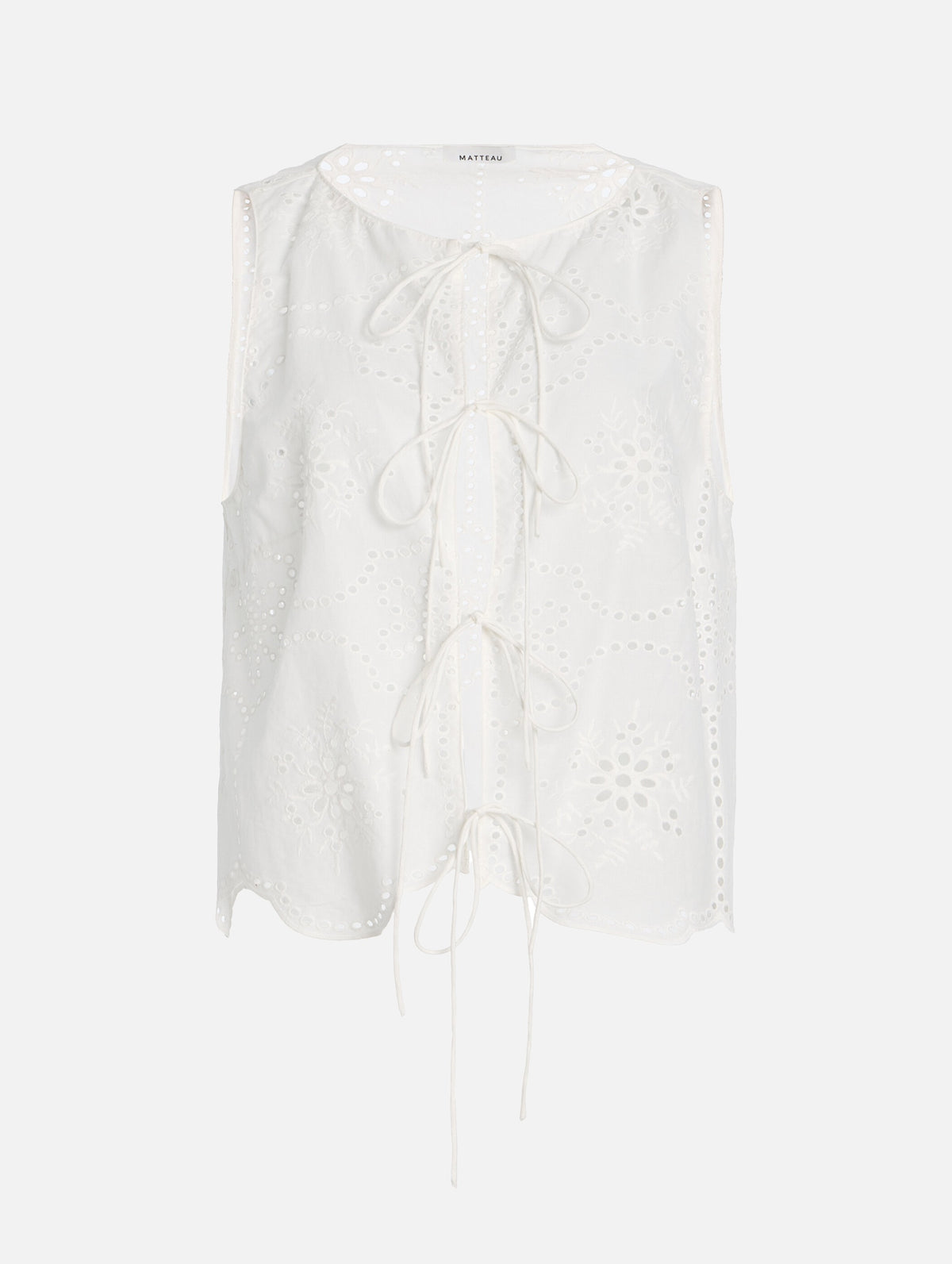 Broderie Tie Blouse in White