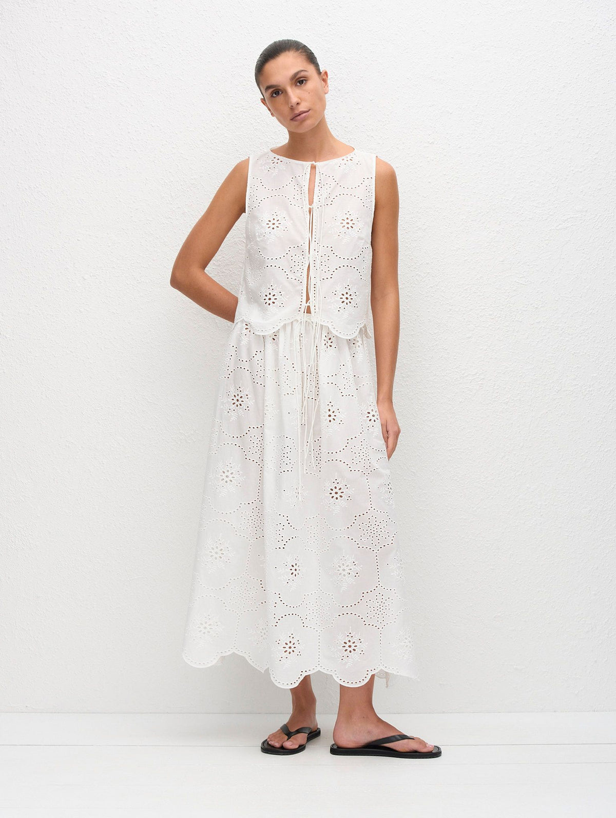 Broderie Tie Blouse in White