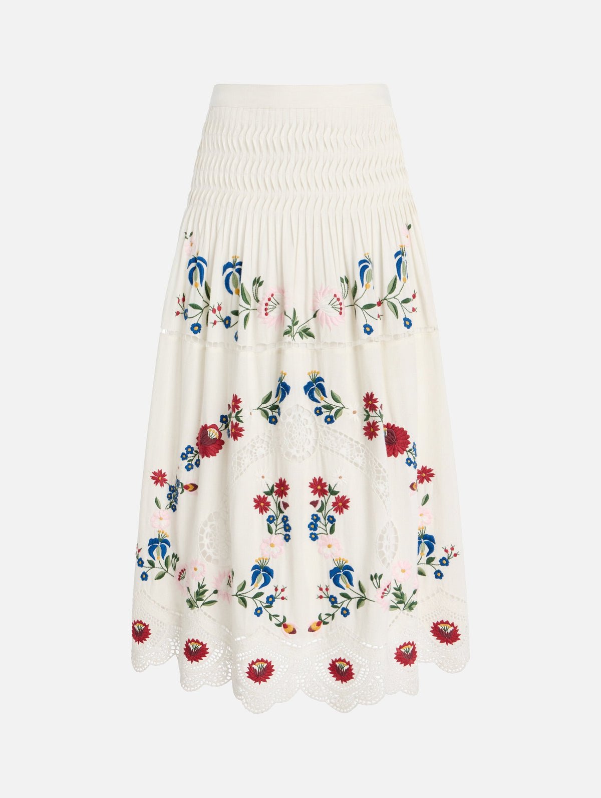 Celia Embroidery Midi Skirt in Cream