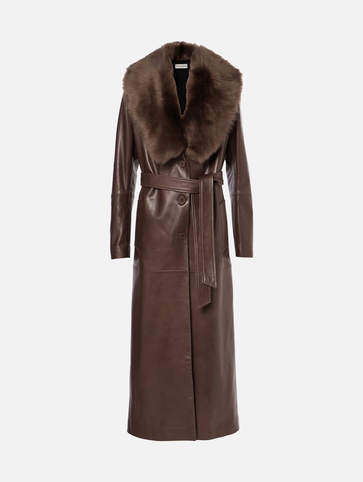 Dakota Leather Trench Coat in Rich Brown