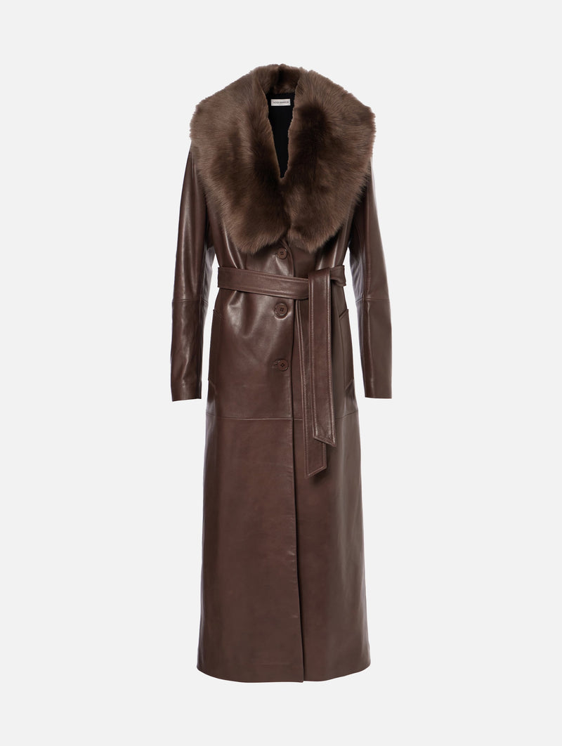 Dakota Leather Trench Coat in Rich Brown