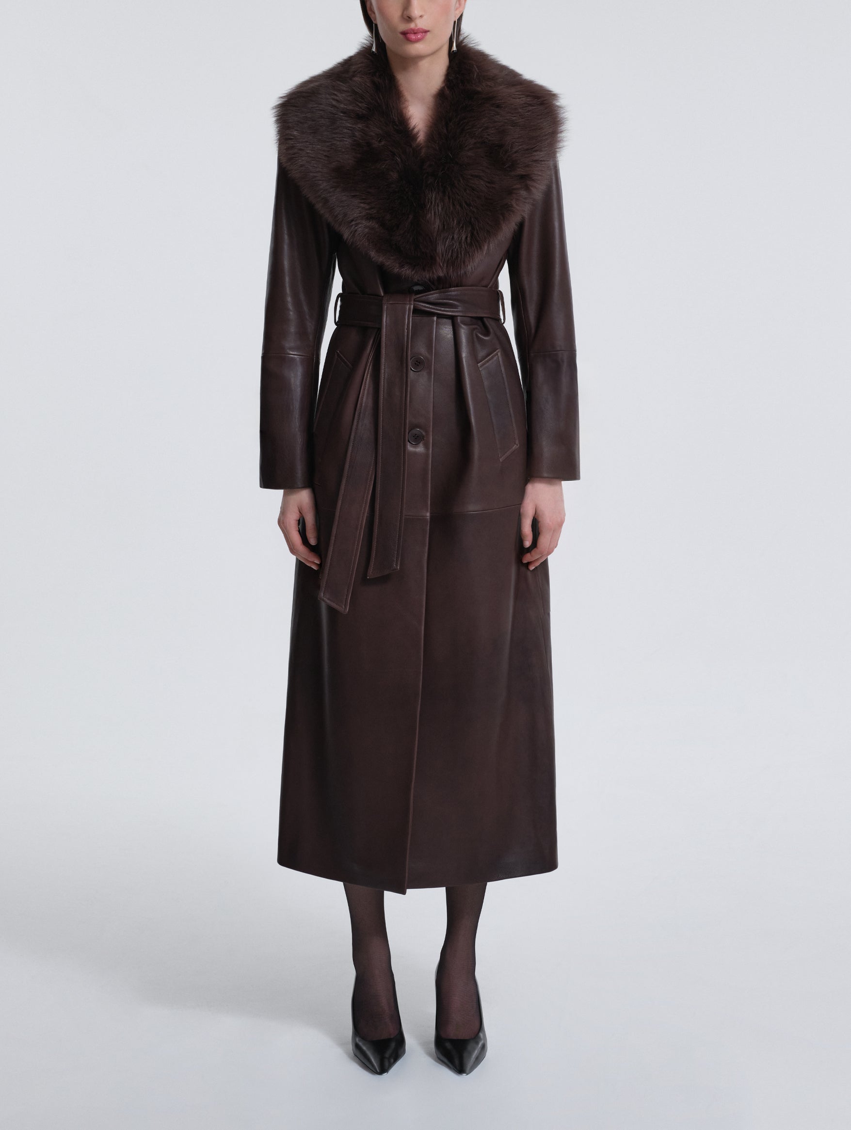 Dakota Leather Trench Coat in Rich Brown