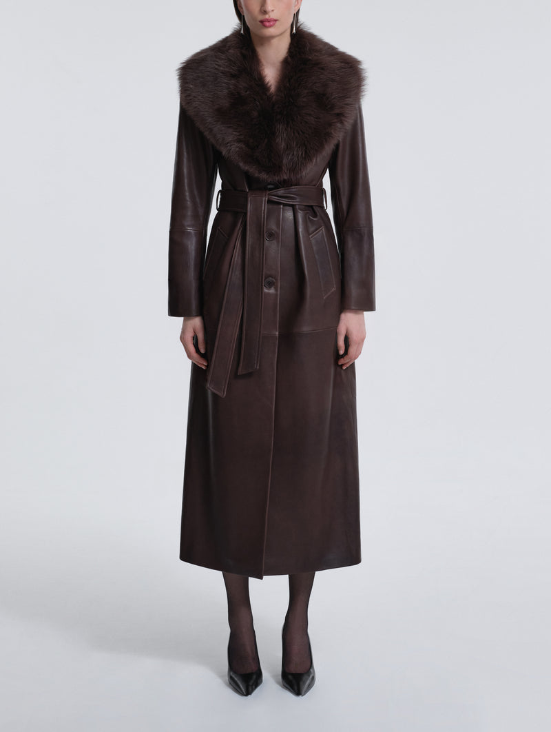 Dakota Leather Trench Coat in Rich Brown