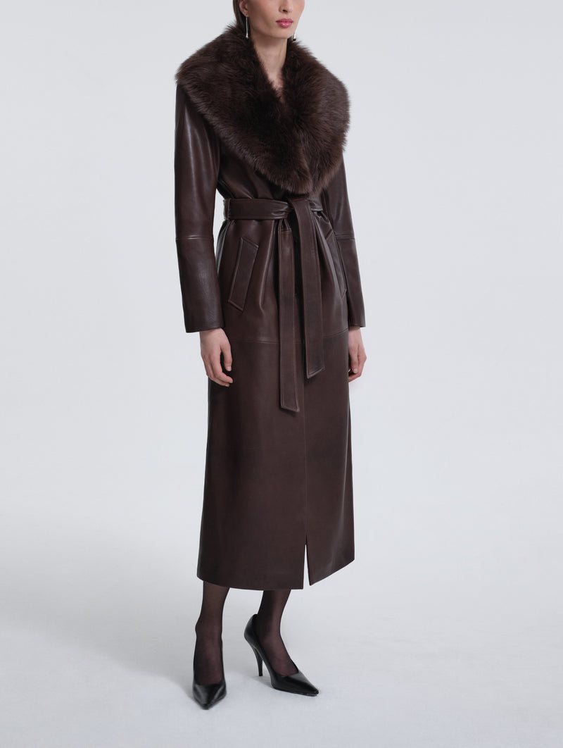 Dakota Leather Trench Coat in Rich Brown