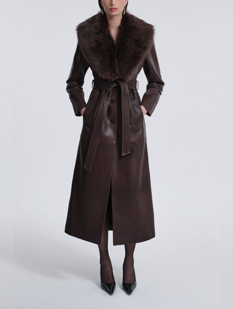 Dakota Leather Trench Coat in Rich Brown
