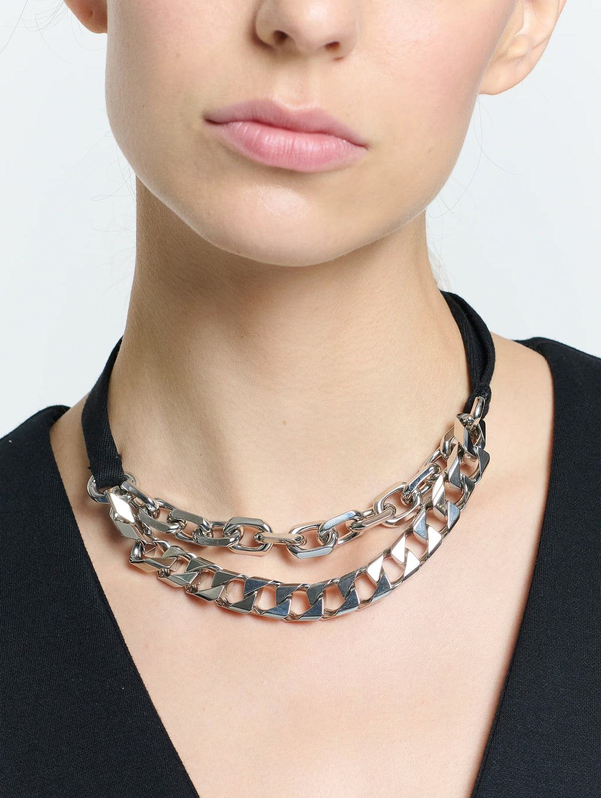 Double Chain Necklace in Silver