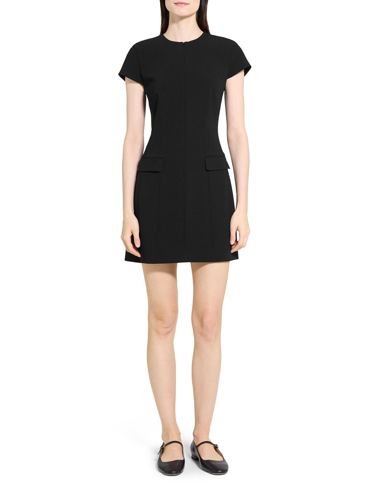 Tailored Zip Front Mini Dress in Black