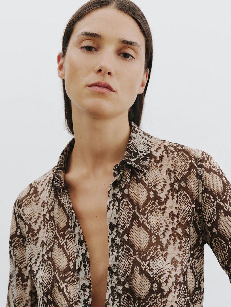 Gaia Slim Shirt in Brown Snake Print