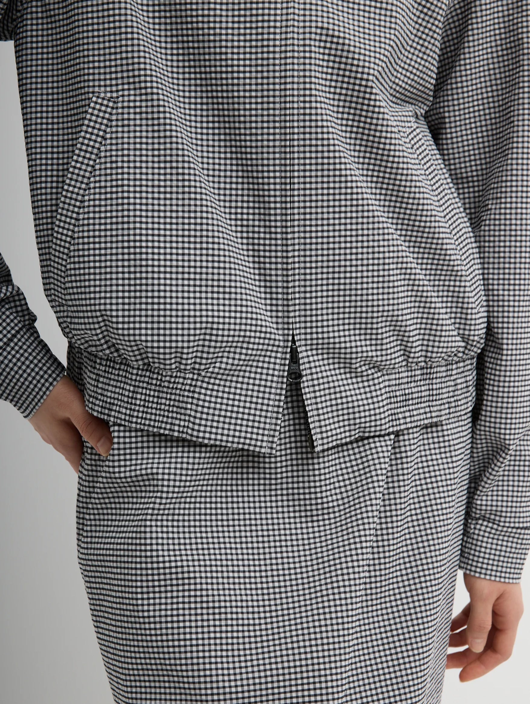 Tech Gingham Track Jacket in Black and White Gingham