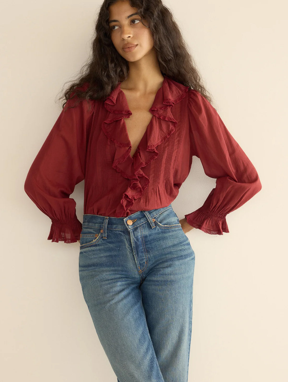 Hardy Cotton Top in Deep Crimson