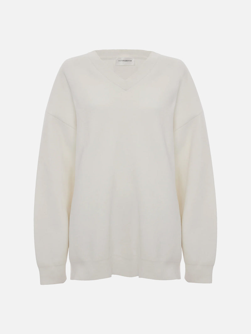 Relaxed Fit V-Neck Jumper in White