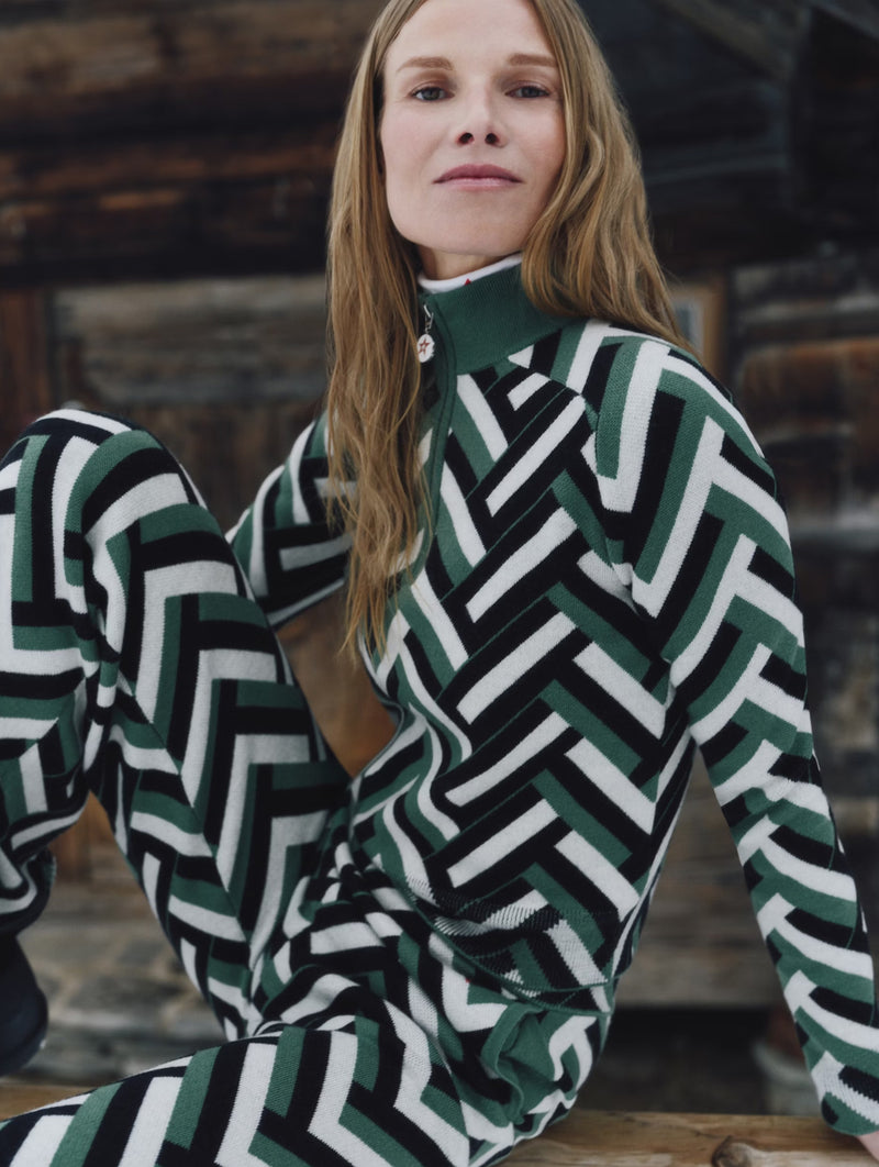 LA Tour Merino Wool Sweater in Green Waffle Print