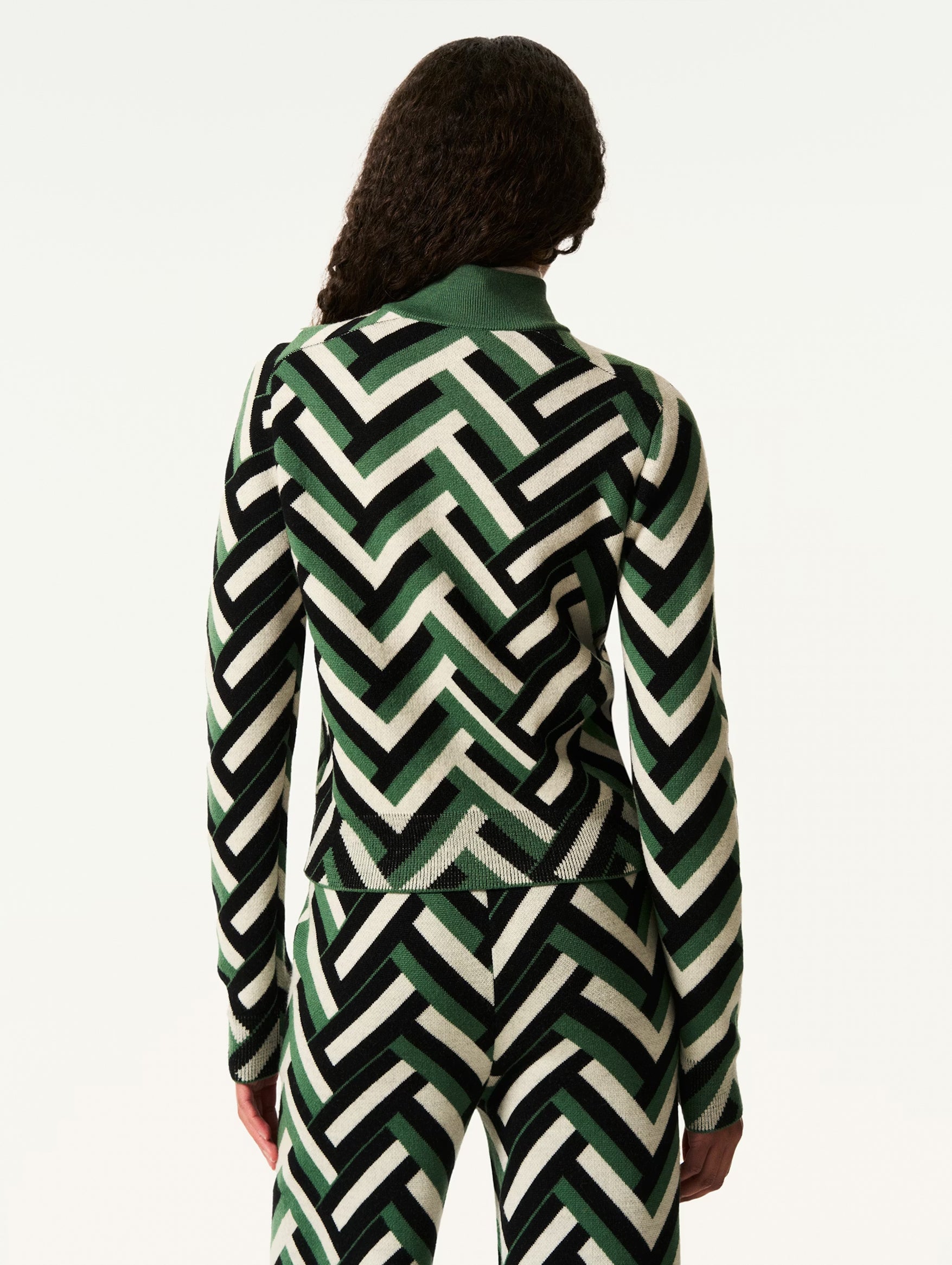 LA Tour Merino Wool Sweater in Green Waffle Print