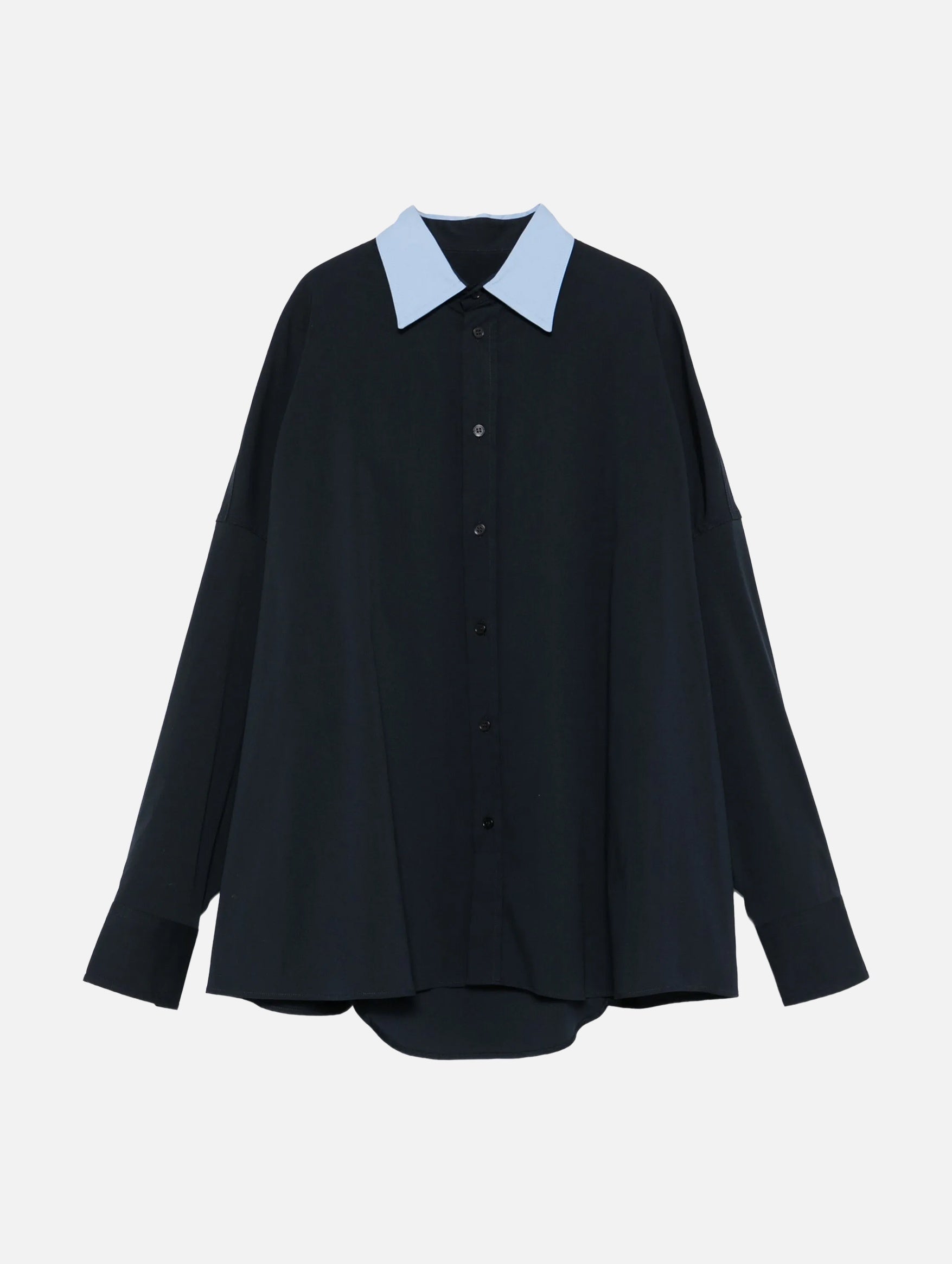 Contast Collar Cotton Shirt in Blue Black