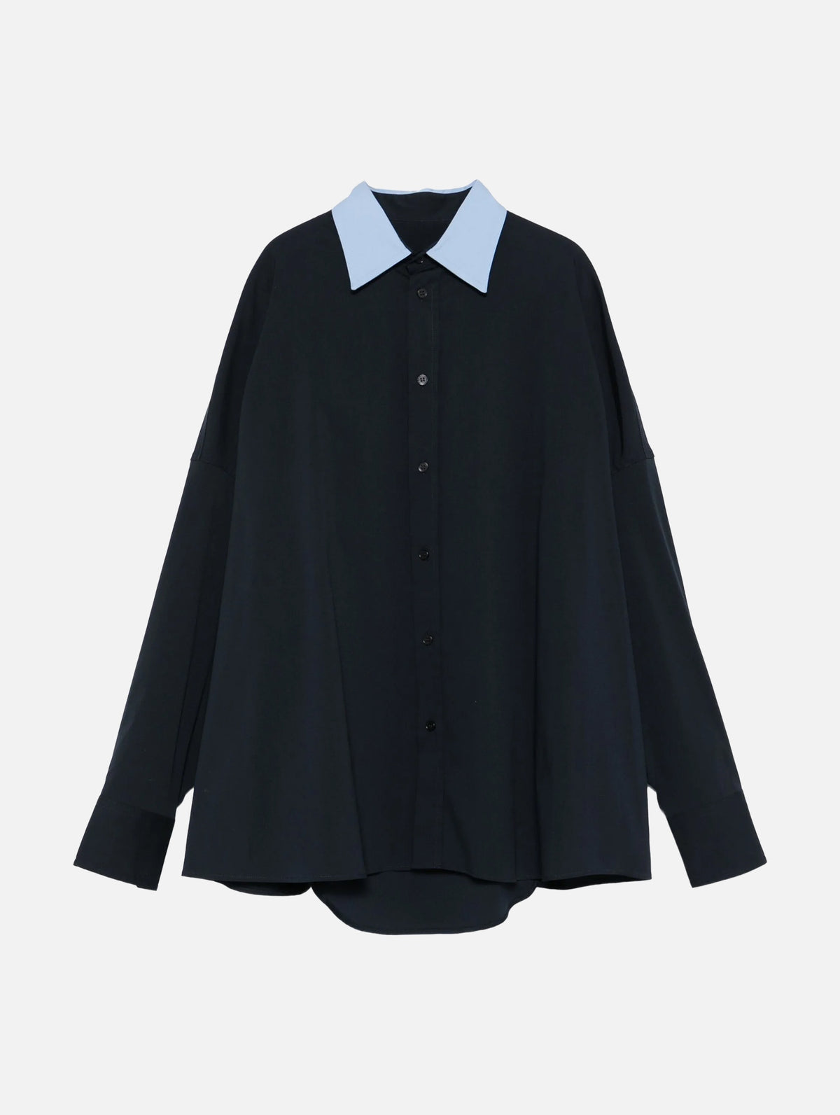 Contast Collar Cotton Shirt in Blue Black