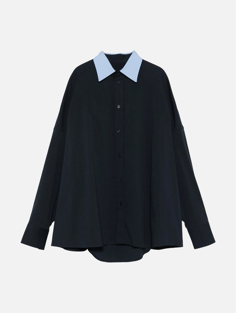 Contast Collar Cotton Shirt in Blue Black