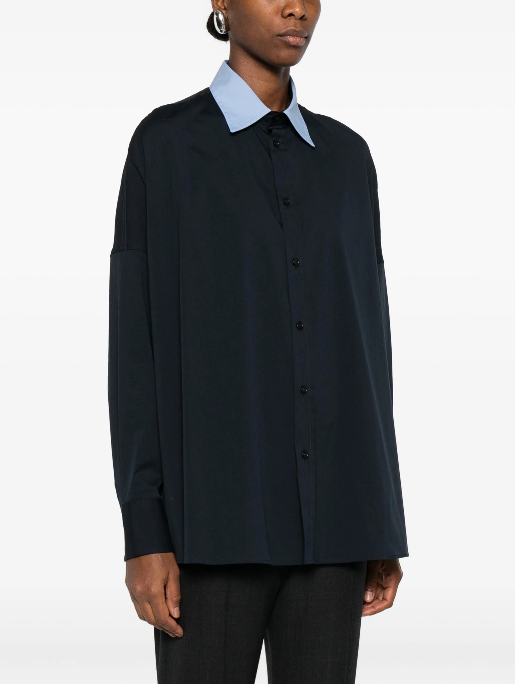 Contast Collar Cotton Shirt in Blue Black