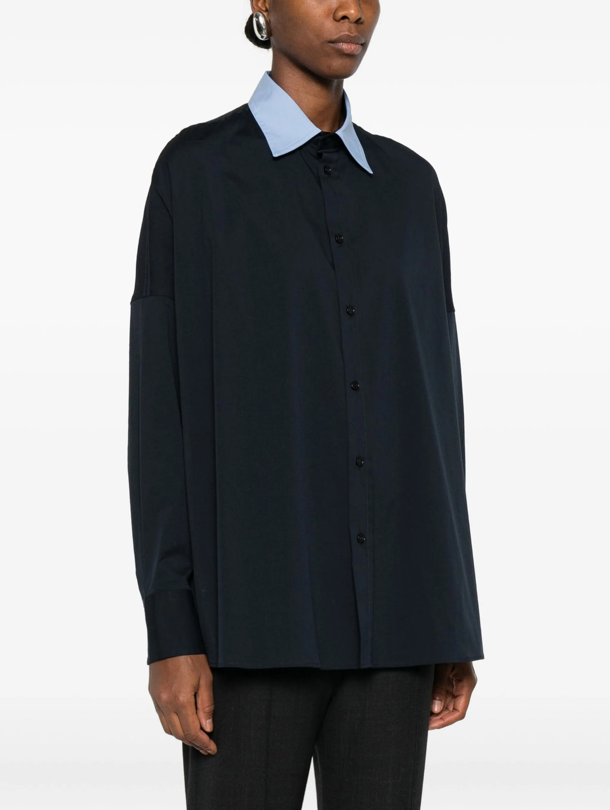 Contast Collar Cotton Shirt in Blue Black