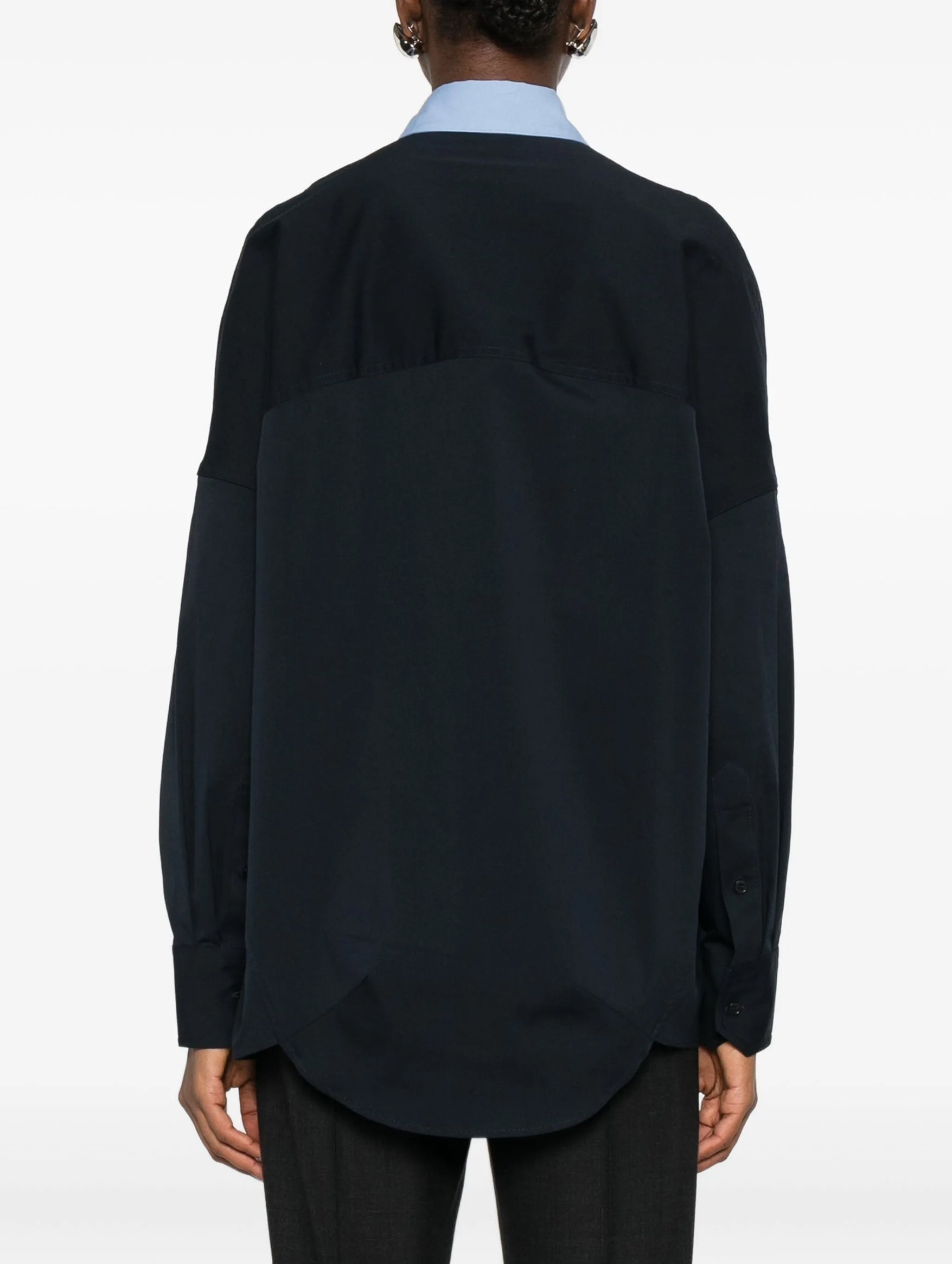 Contast Collar Cotton Shirt in Blue Black