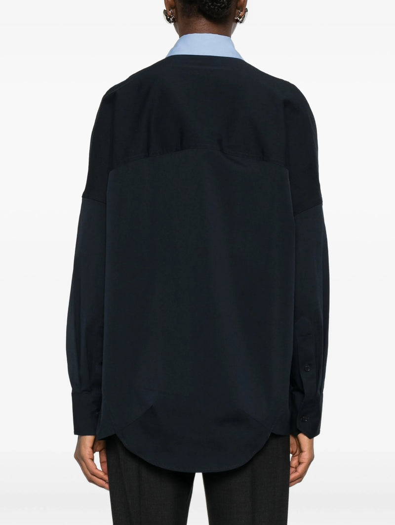 Contast Collar Cotton Shirt in Blue Black