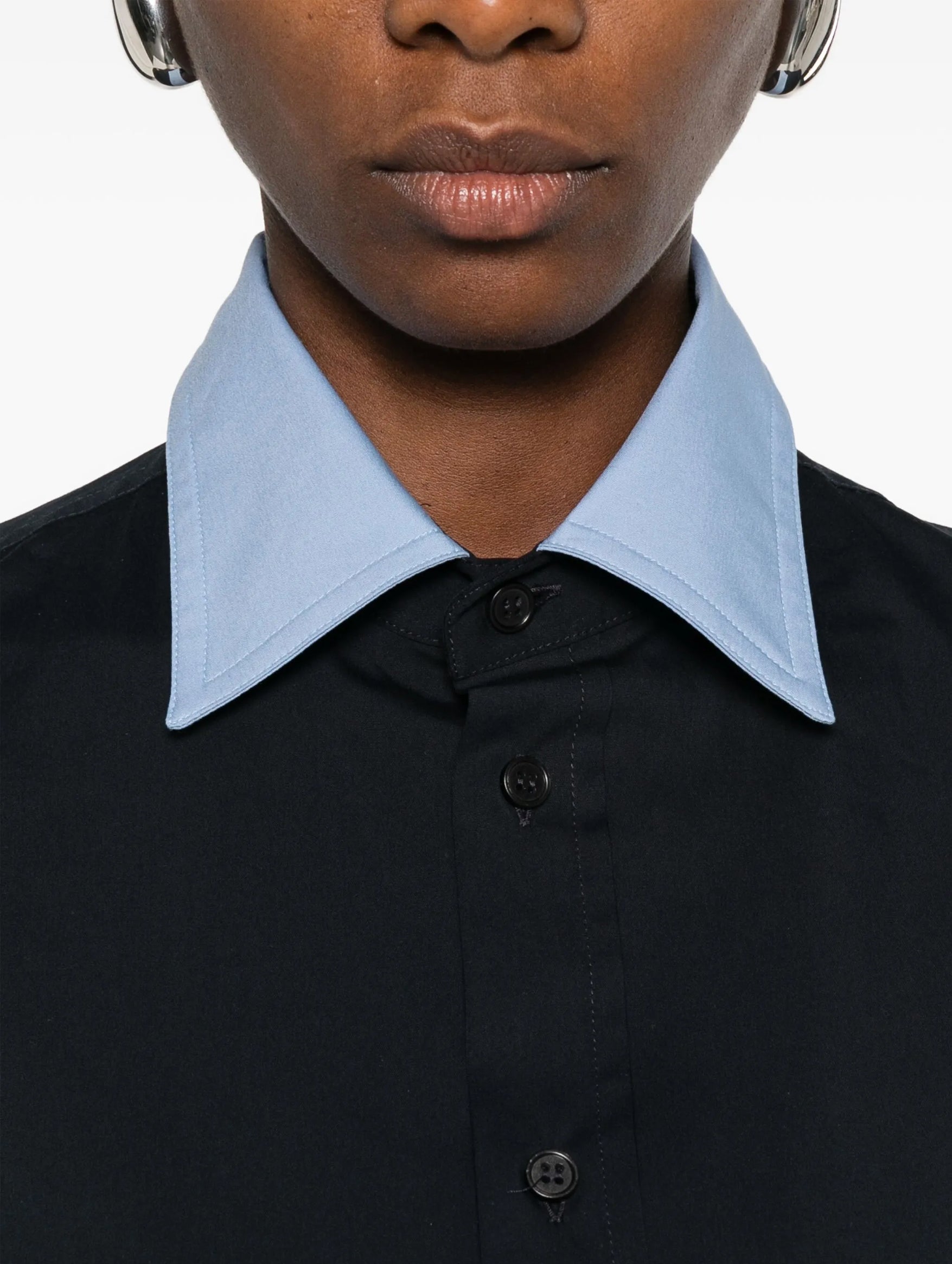 Contast Collar Cotton Shirt in Blue Black