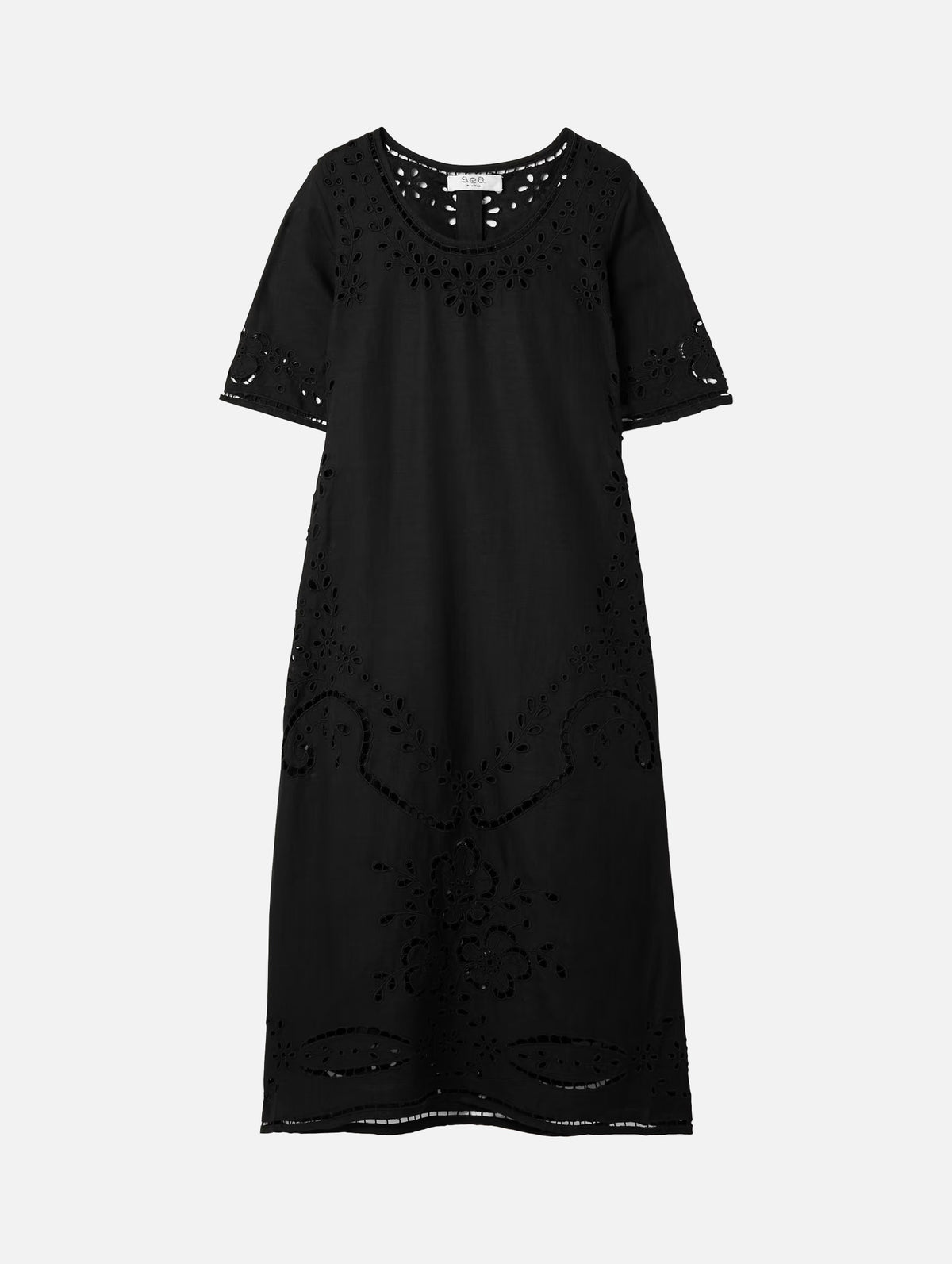 Lula Embroidery Midi Dress in Black