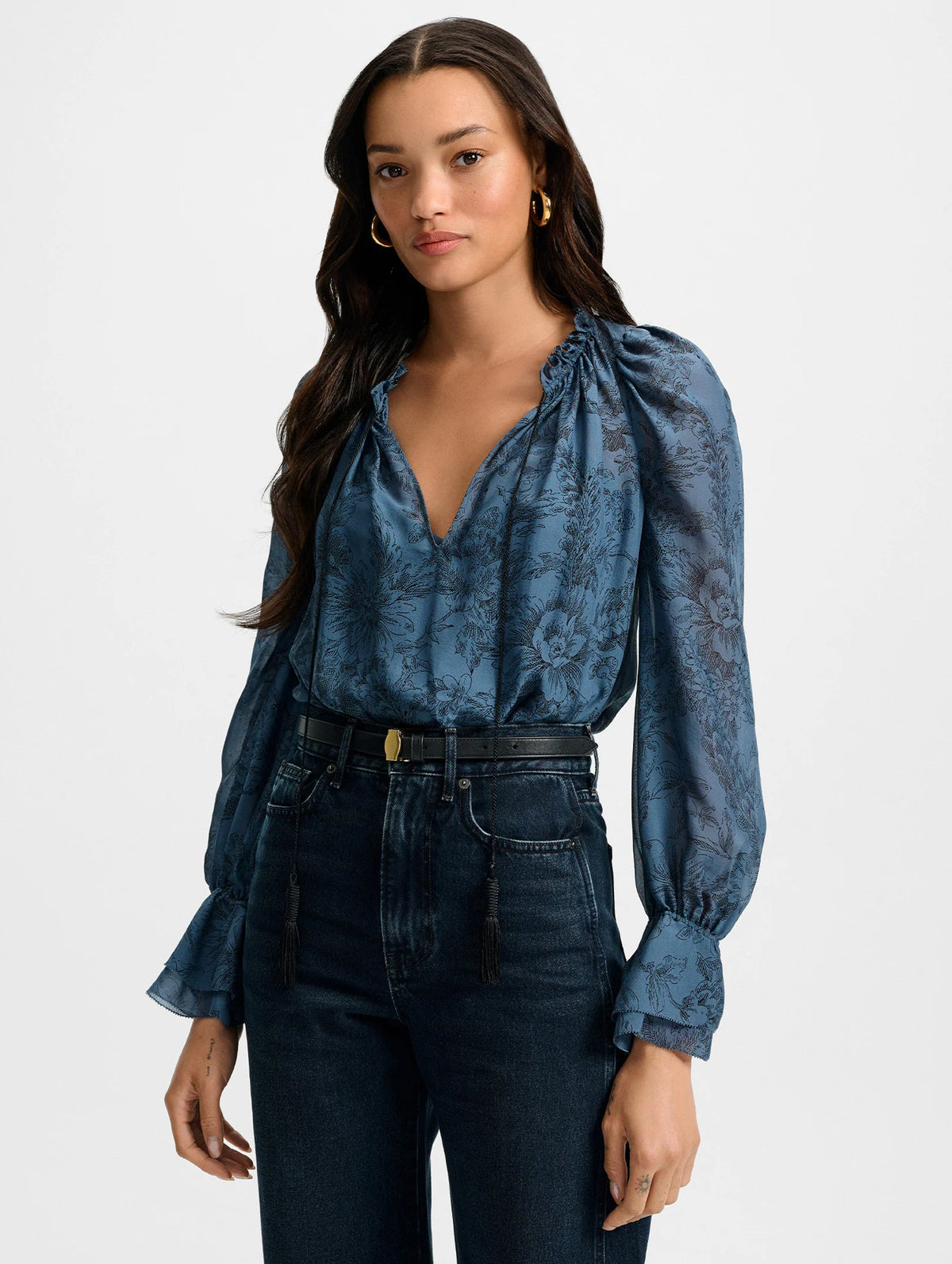 Maxime Silk Blouse in Blue Floral