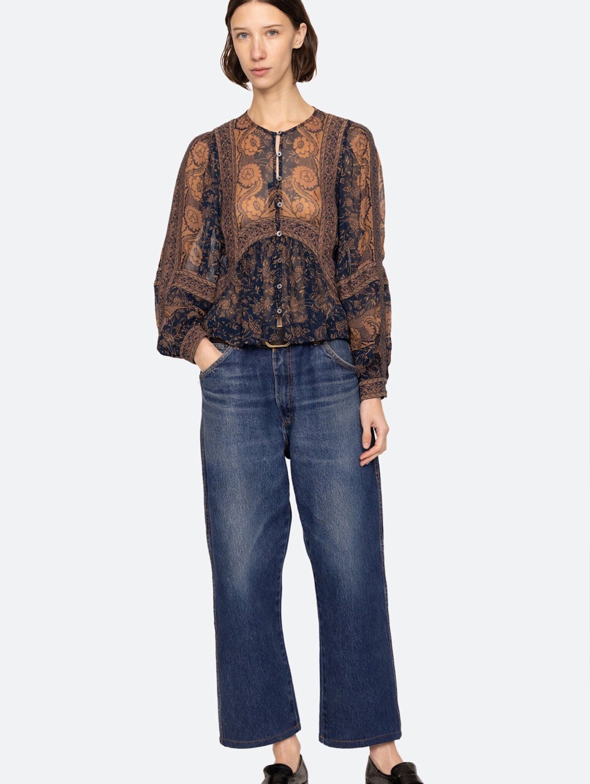 Melba Print Long Sleeve Top in Blue Multi