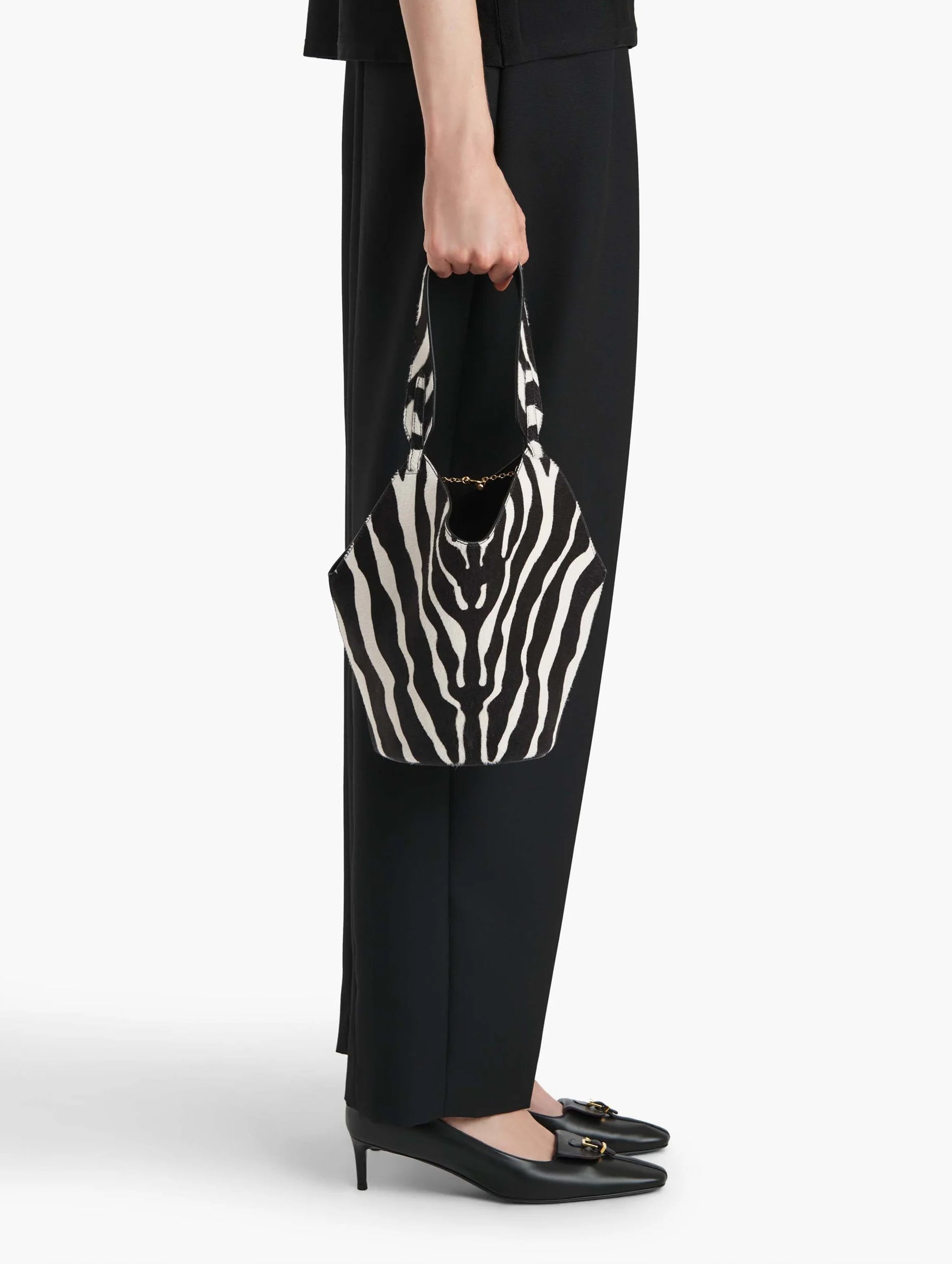 Lotus Mini Tote in Zebra Print Haircalf and Black Suede