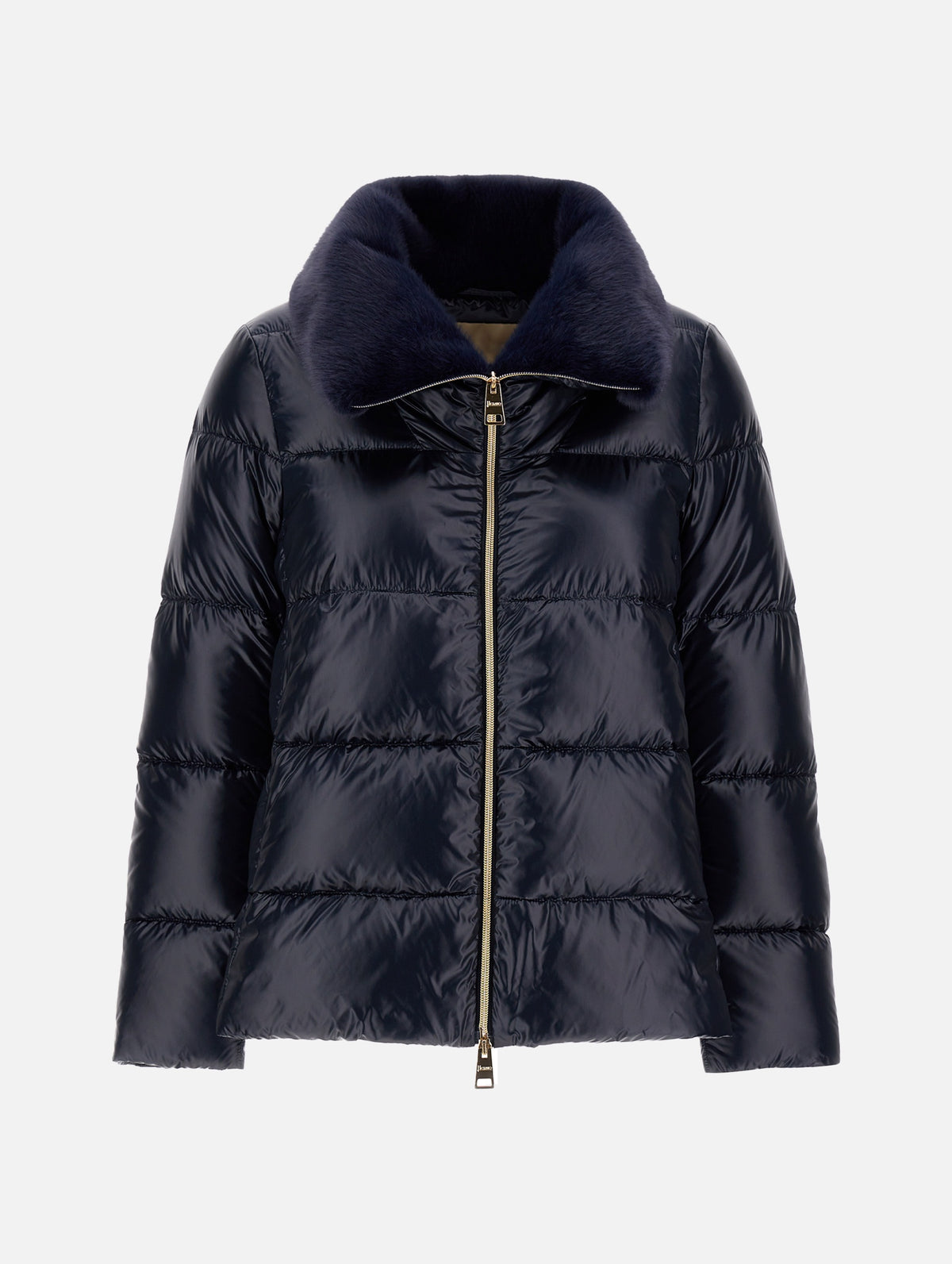 Bomber Jacket with Faux Fur Collar in Blue Navy