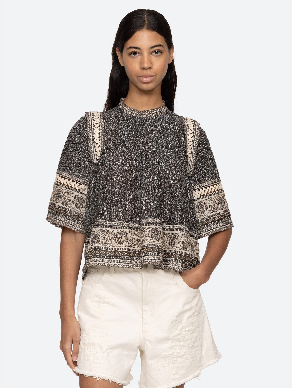 Palma Print Top in Black