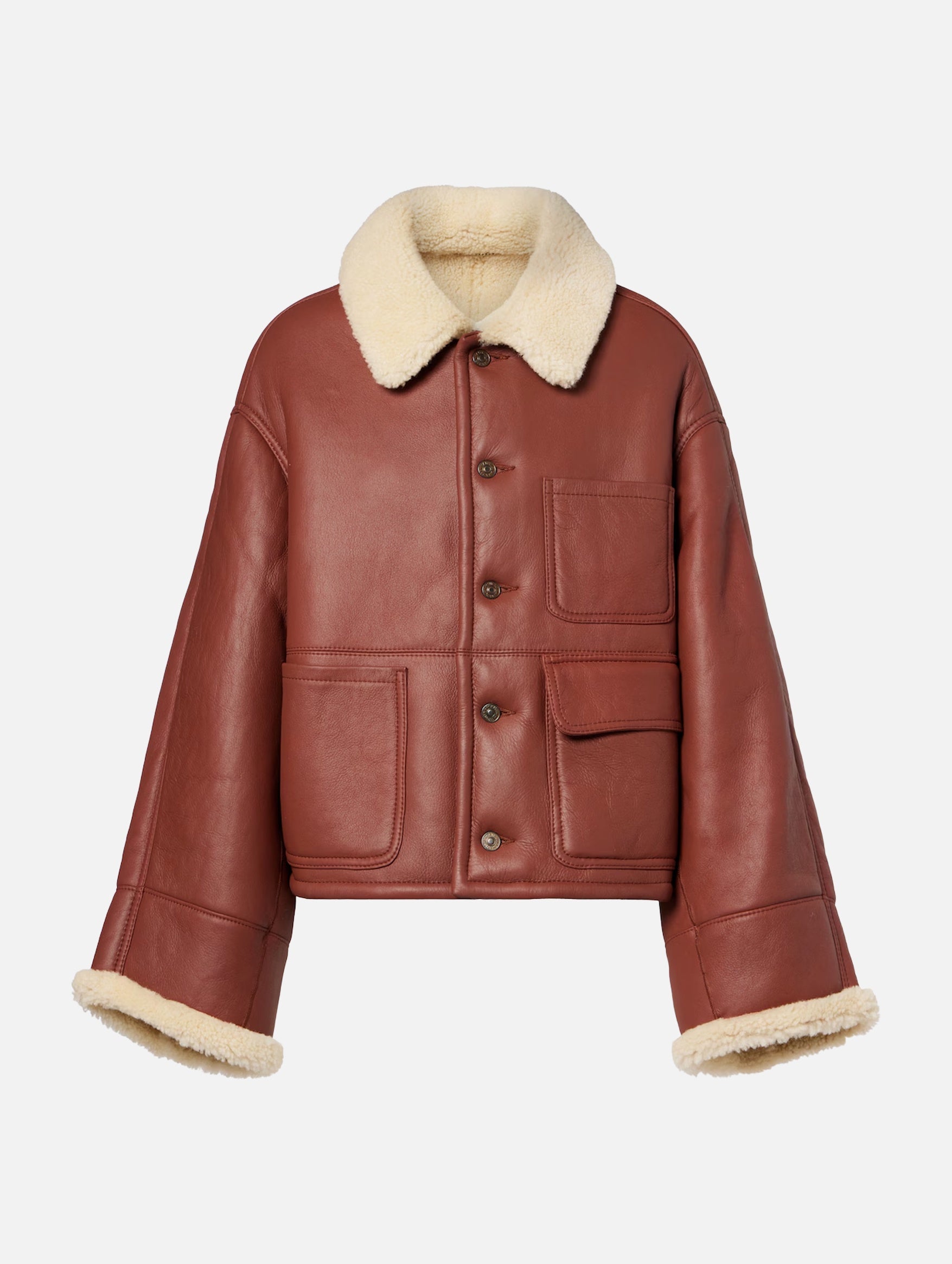 Shearling Workwear Jacket in Brown and Cream