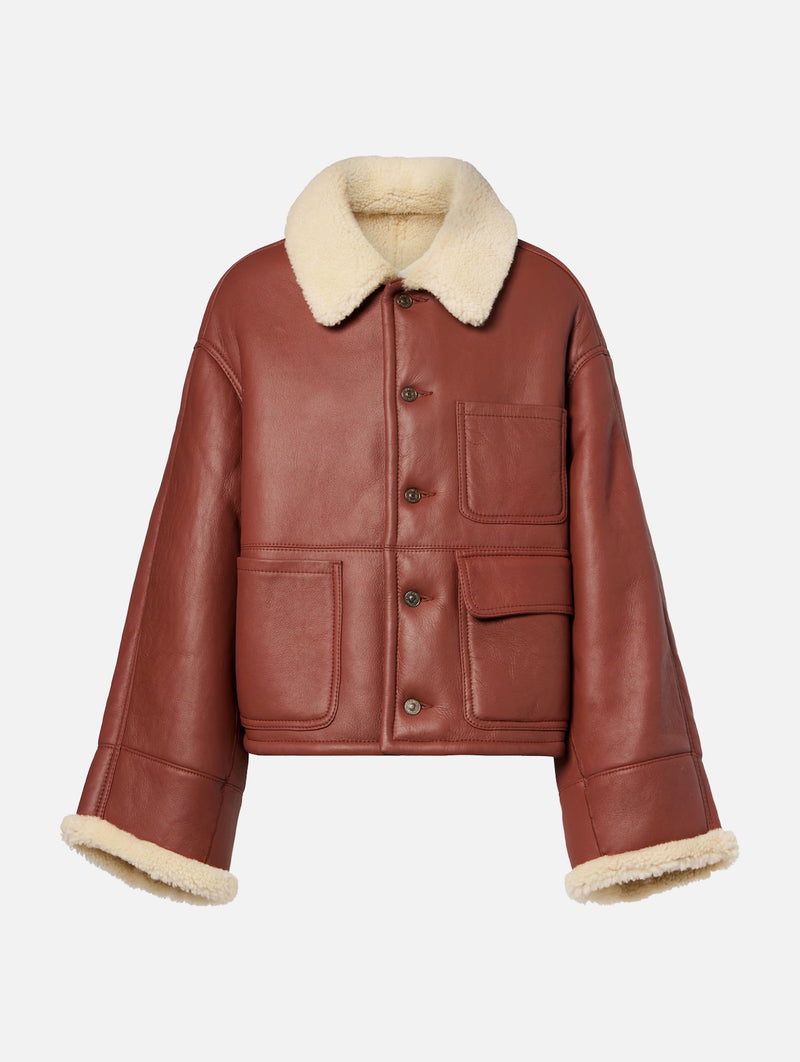 Shearling Workwear Jacket in Brown and Cream