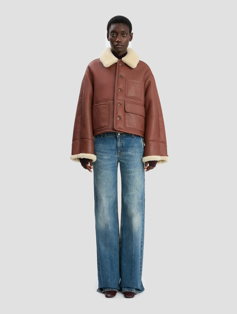 Shearling Workwear Jacket in Brown and Cream